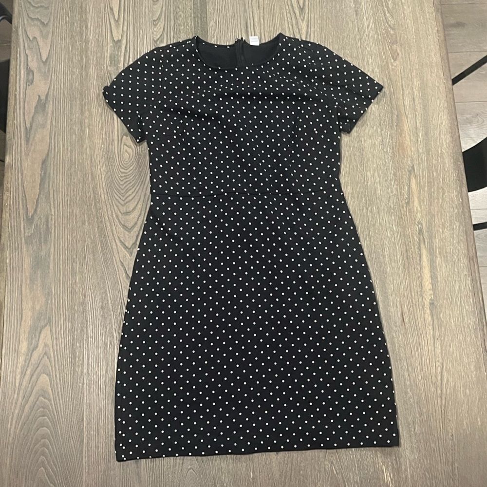 Old Navy Black White Polka Dot Short Sleeve Crew Neck Sheath Dress Size L